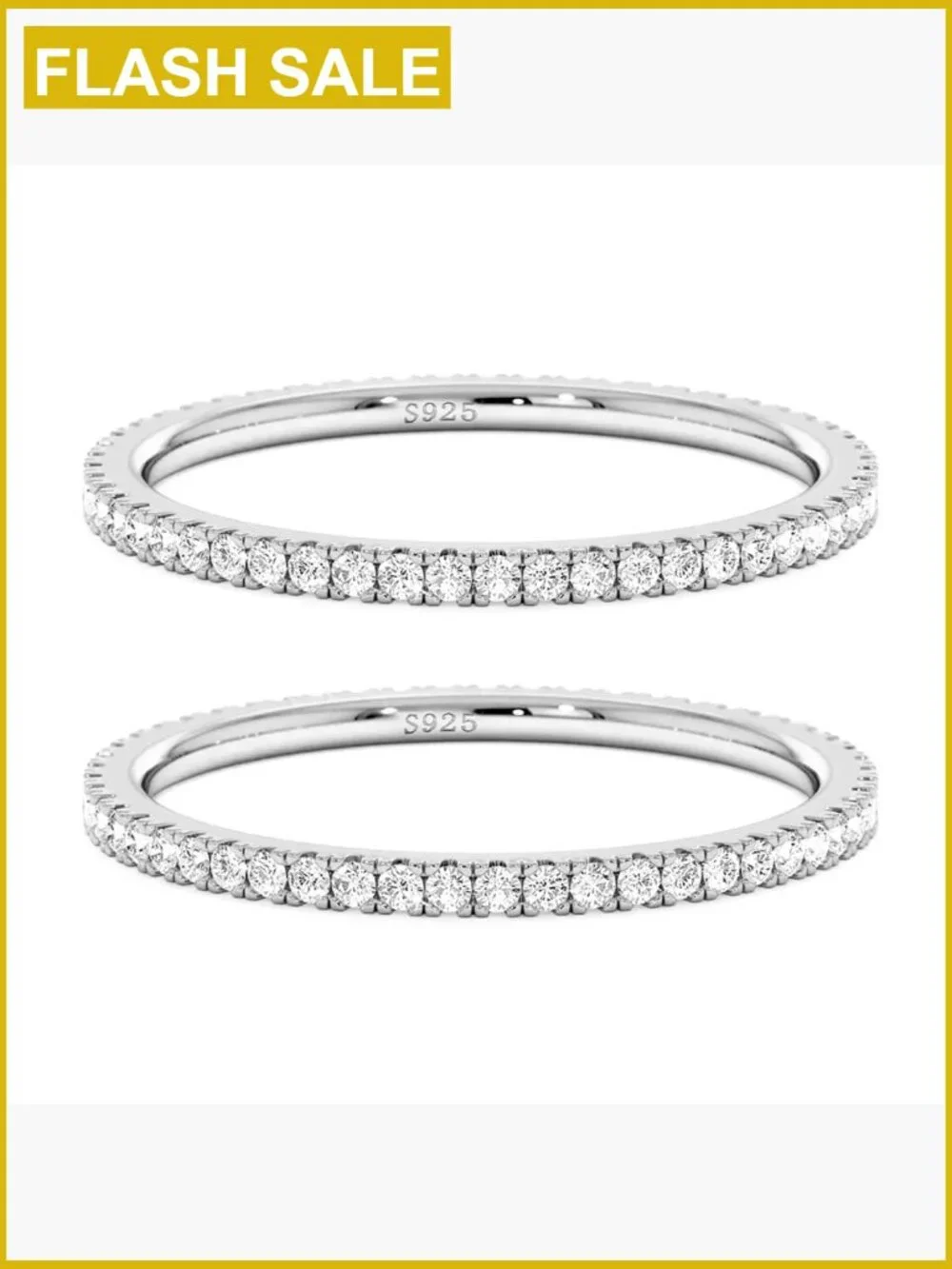 2mm Sterling Silver Gold Eternity Wedding Ring Band Stackable CZ Sz 5-10 Pair